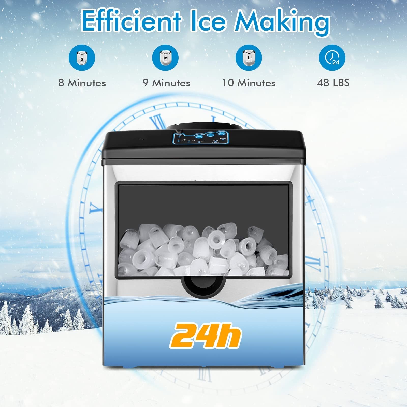 KOTEK 2 in 1 Countertop Ice Maker & Water Cooler Combo - 48LBS/24H, 3 Ice Sizes (S/M/L), Fast 6-Min Ice Production, 5LBS Storage Basket, Dual Water Fill Options with Ice Scoop - Perfect for Home, Office, and Outdoor Gatherings
