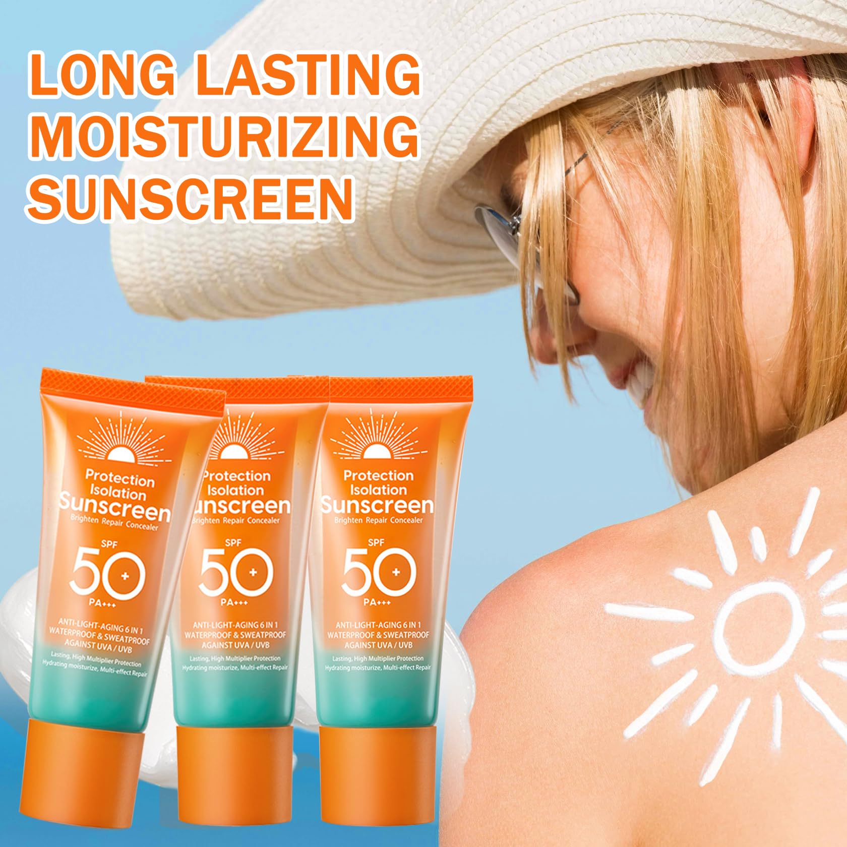3PCS Mineral Sunscreen SPF 50+ PA+++ for Face & Body - Lightweight, Waterproof & Travel Size (1.76 OZ) - Moisturizing Sunblock for Daily Use, Outdoor Activities & Beach Protection