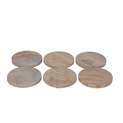 GoCraft Natural Yellow Sandstone Drink Coasters Set of 6 | Absorbent Round Coasters for Wine Glasses, Beverages & Barware | Perfect for Home, Office & Restaurant Use