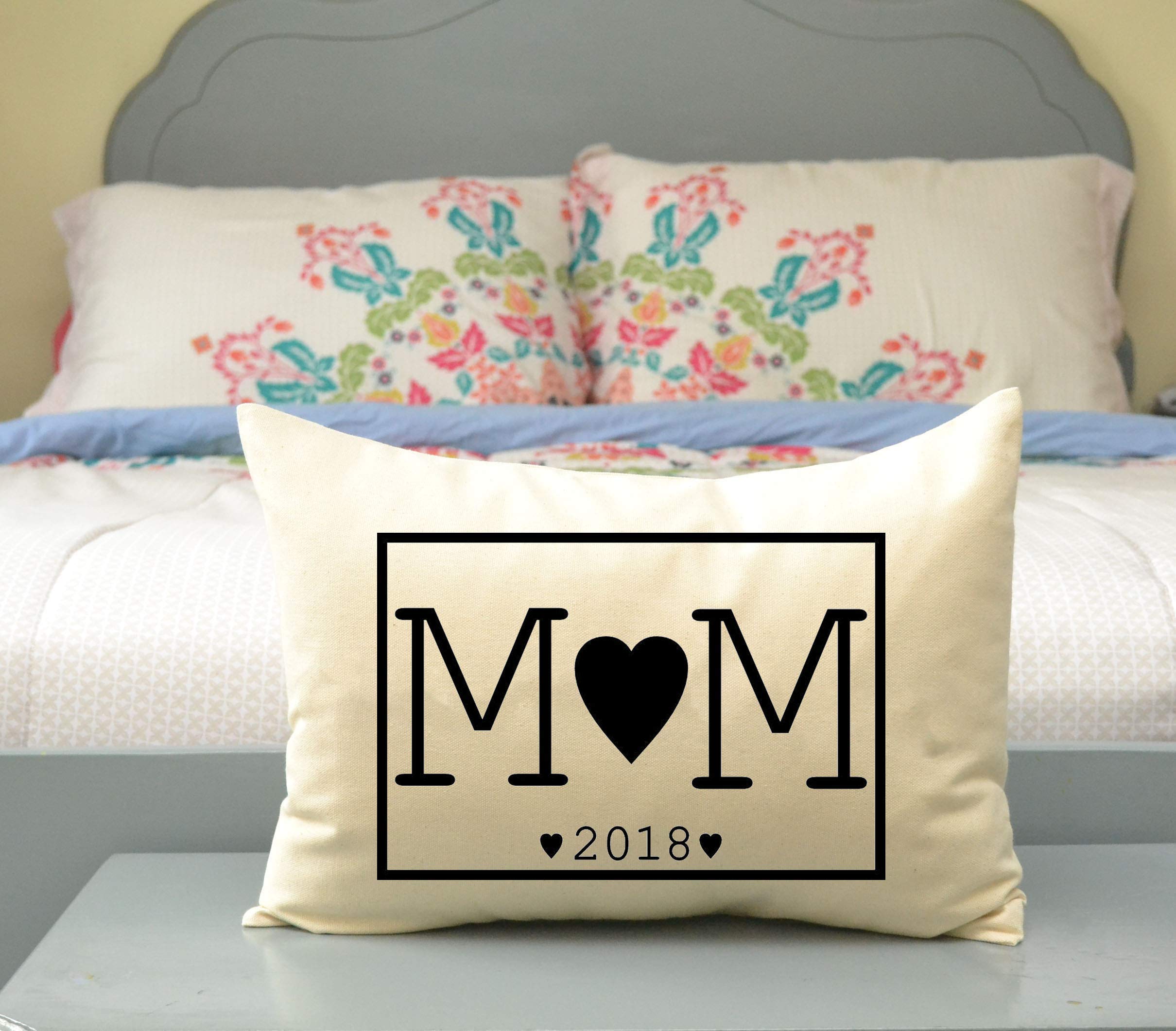 Personalized Monogram Initial & Anniversary Date Cotton Pillow - Romantic Black Heart Design for Valentine's Day, Wedding Gifts & Home Decor