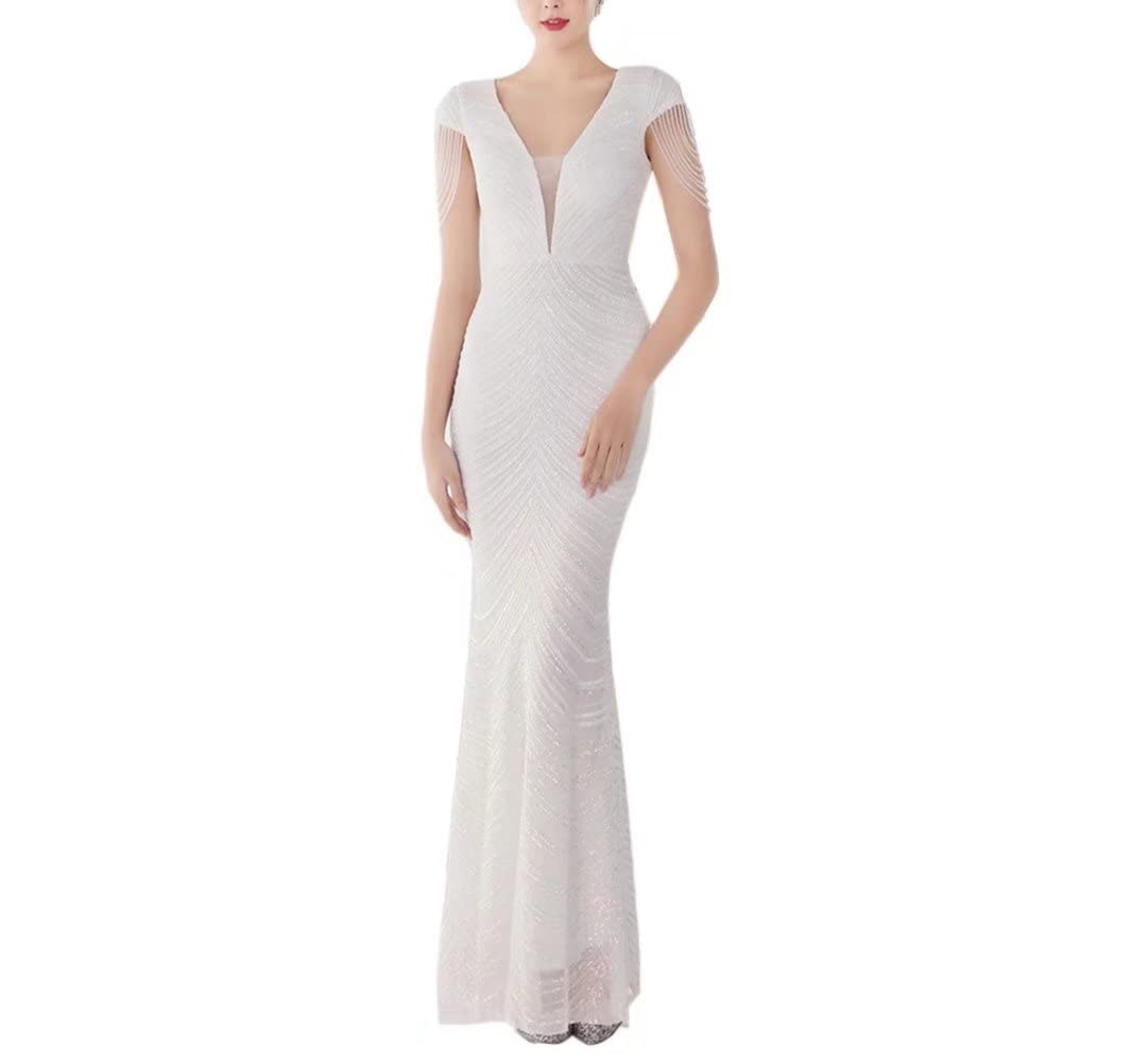 Mordarli Women's V-Neck Sequin Prom Dress Formal Gown Long Evening Gown with Crystal Beading - Elegant for Homecoming, Pageants & Black Tie Events 2023