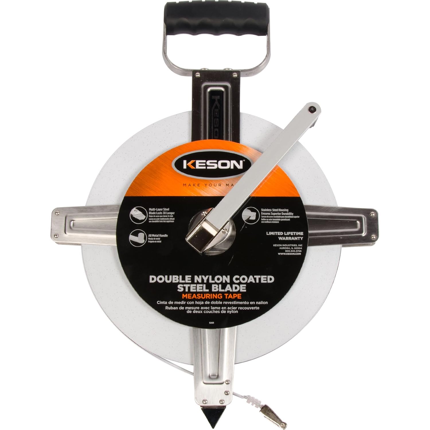 Keson SNR100ME Nylon Reinforced Steel Blade Tape Measure - 16ft/5m Heavy Duty Measuring Tool for Construction, Carpentry & DIY Projects
