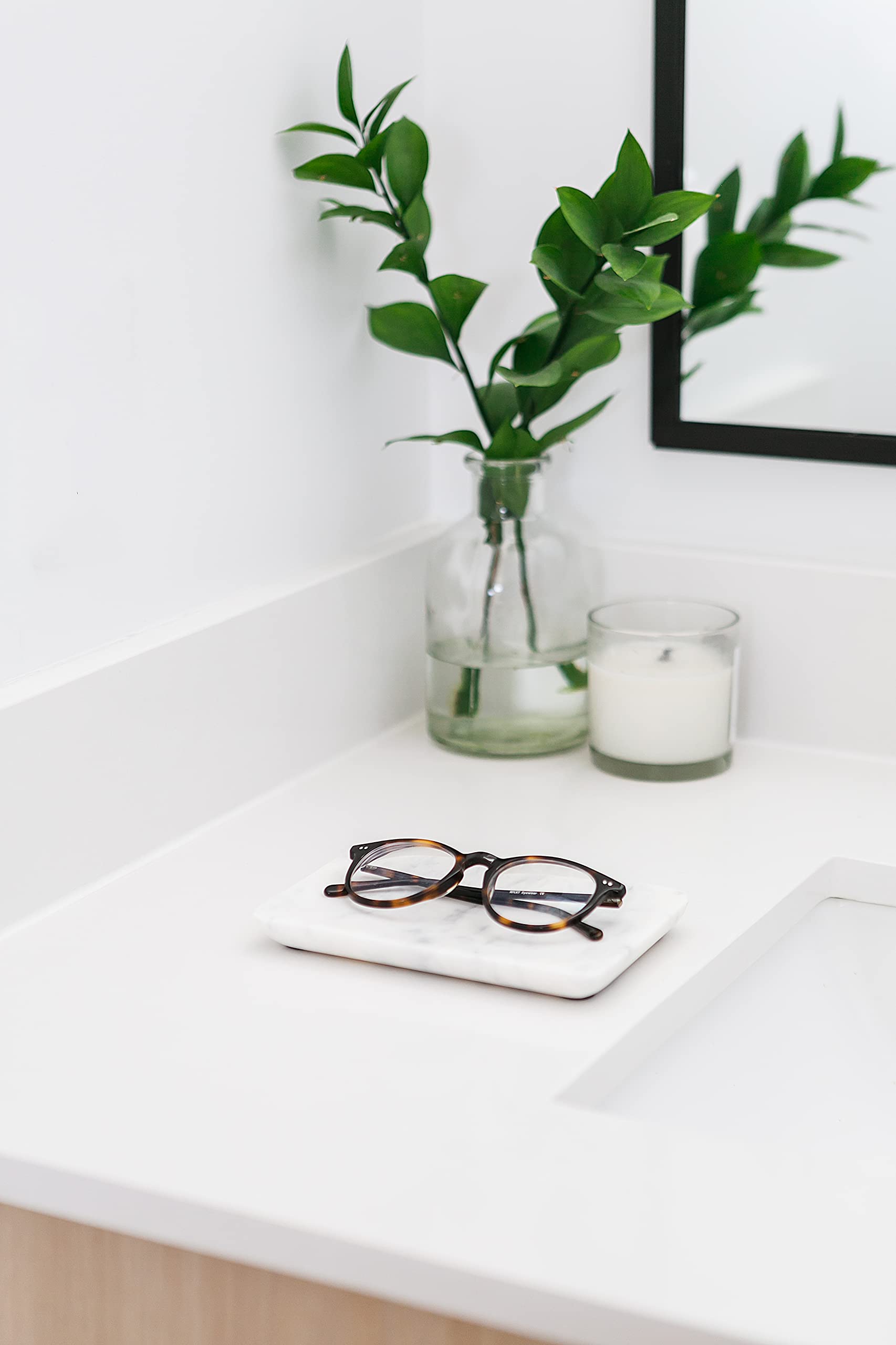Beau Brummell Solid White Marble Jewelry Tray - Handcrafted 100% Real Marble Organizer for Rings, Watches & Keys | Perfect for Bathroom Vanity, Dresser, Nightstand or Office Desk | 6.5x4.5x0.5 Inch Elegant Home Decor