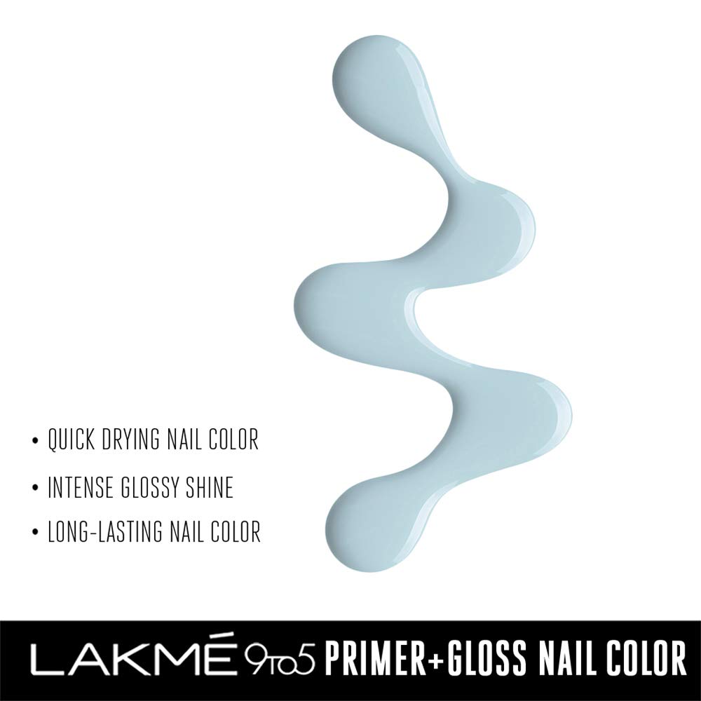 LAKMÉ 9 To 5 Primer + Glossy Finish Nail Polish - Blue Scape (6ml) | Long-Lasting Shine for Work & Special Occasions