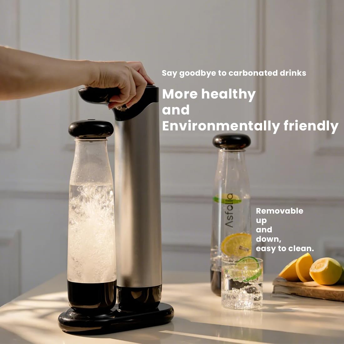 Premium Sparkling Water Maker - Soda Machine for Carbonating Any Drink, Includes 2x 1L BPA-Free Bottles, Works with 60L CO2 Cylinders (Not Included) - Enhance Flavors for Cocktails, Mocktails & Healthy Hydration (Silver) - Perfect for Home Bars, Parties & Daily Refreshment