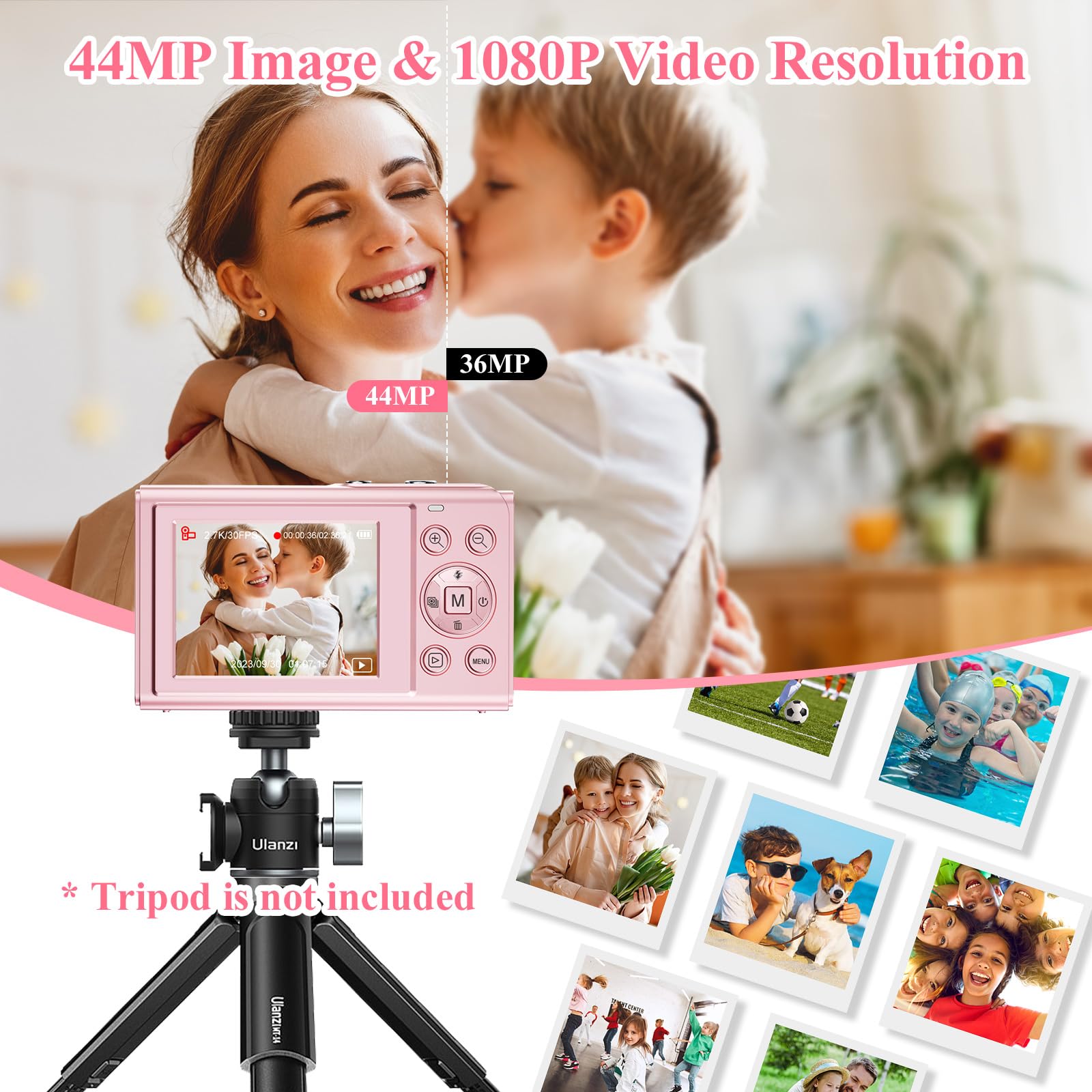 SOPPY 44MP Digital Camera for Vlogging - 1080P FHD Compact Camera with 32GB Memory Card, 2.4