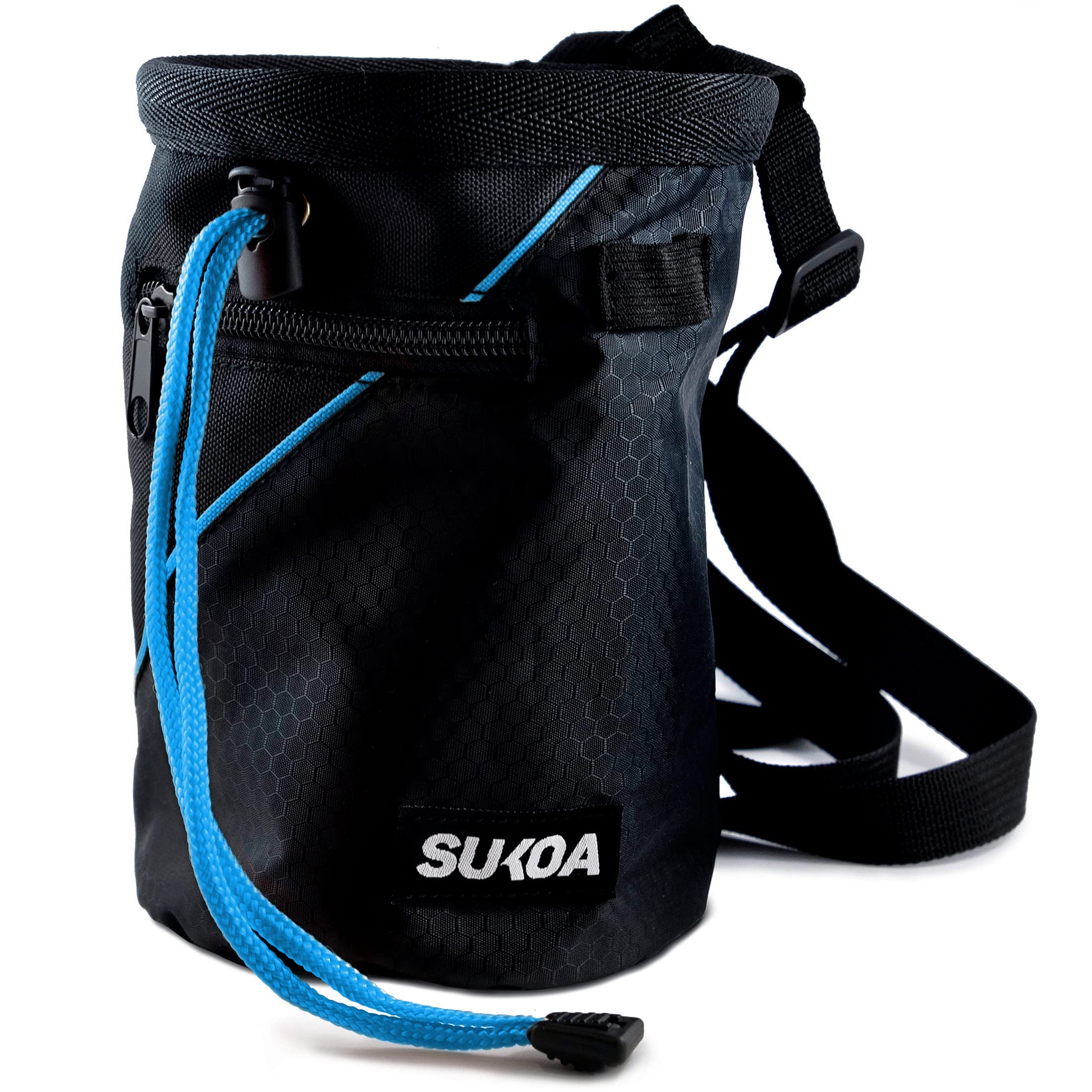 Sukoa Chalk Bag for Rock Climbing & Bouldering - Adjustable Quick-Clip Belt with 2 Large Zippered Pockets - Durable Chalk Bucket for Indoor/Outdoor Climbing Gyms, Crag & Training