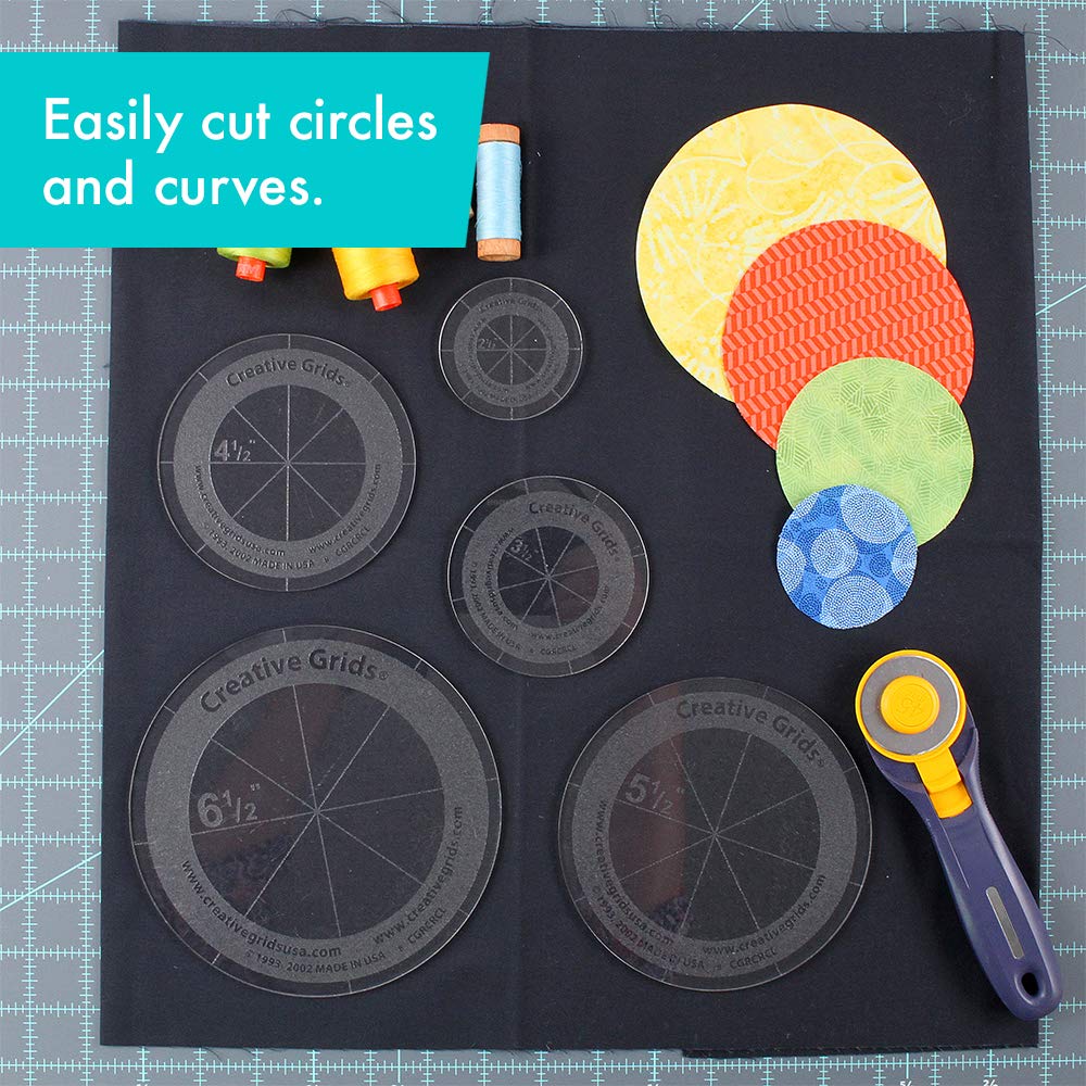 Creative Grids Quilt Ruler Circles (5 Discs with Non-Slip Grips) - CGRCRCL - Perfect for Precise Circle Cutting in Quilting, Sewing & DIY Fabric Projects