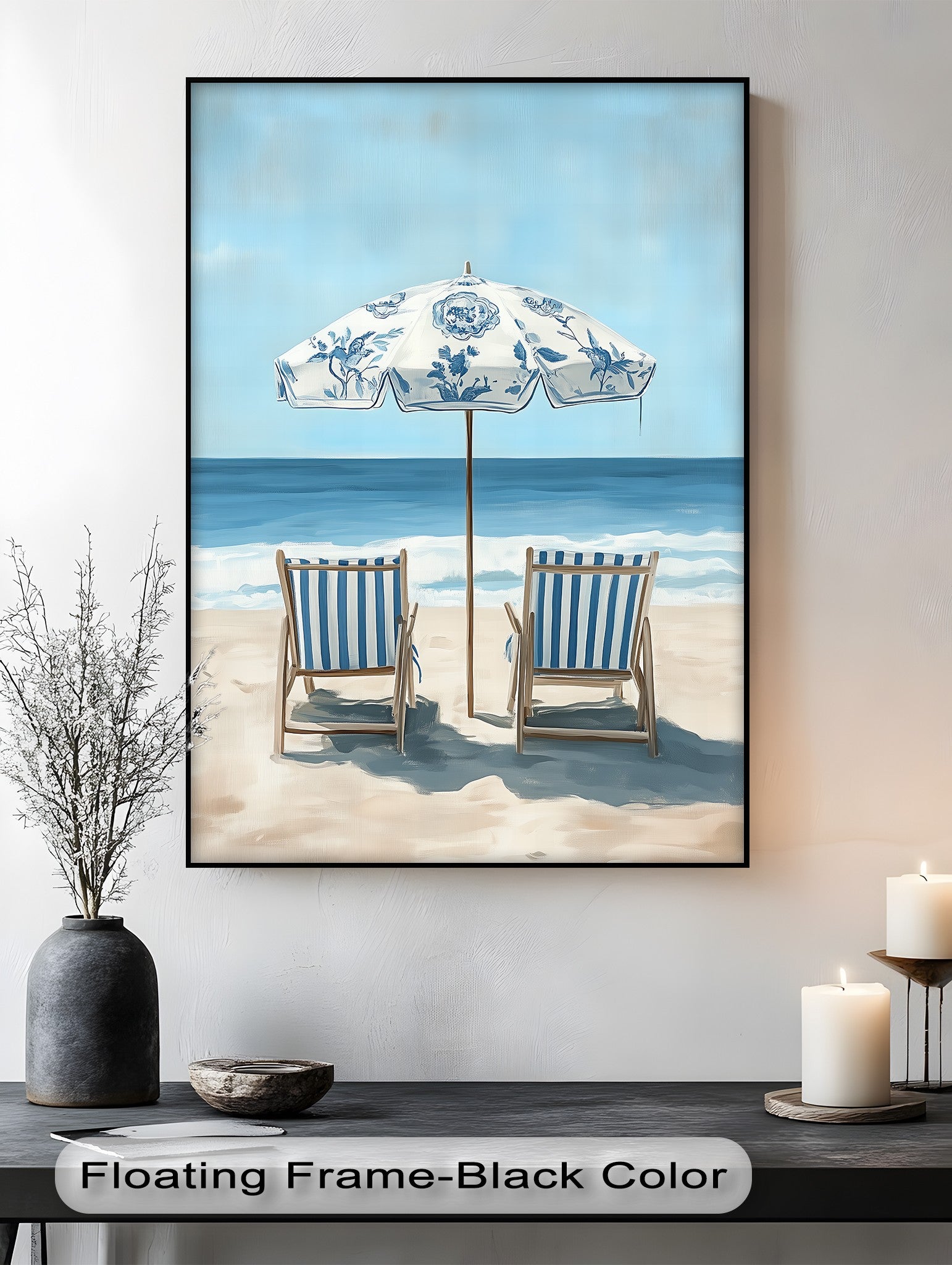 Blue Striped Beach Chairs Canvas Wall Art - Coastal Decor for Living Room, Bedroom & Office - Perfect Beachfront Home Decor & Gift Idea