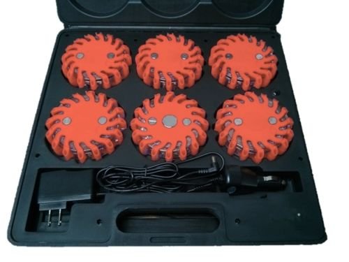 RPF16LLM6 6-Pack Rechargeable 16 LED Magnetic Emergency Flares - 9 Functions Portable Roadside Safety Lights for Cars, Trucks & Camping | Red
