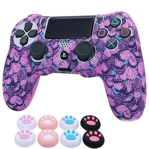 ROTOMOON Glitter Silicone PS4 Controller Cover - Anti-Slip, Sweat-Proof Skin with 8 Thumb Grips & L2/R2 Trigger Protector for PlayStation 4 Slim/Pro - Perfect for Gaming, Streaming & Long Play Sessions