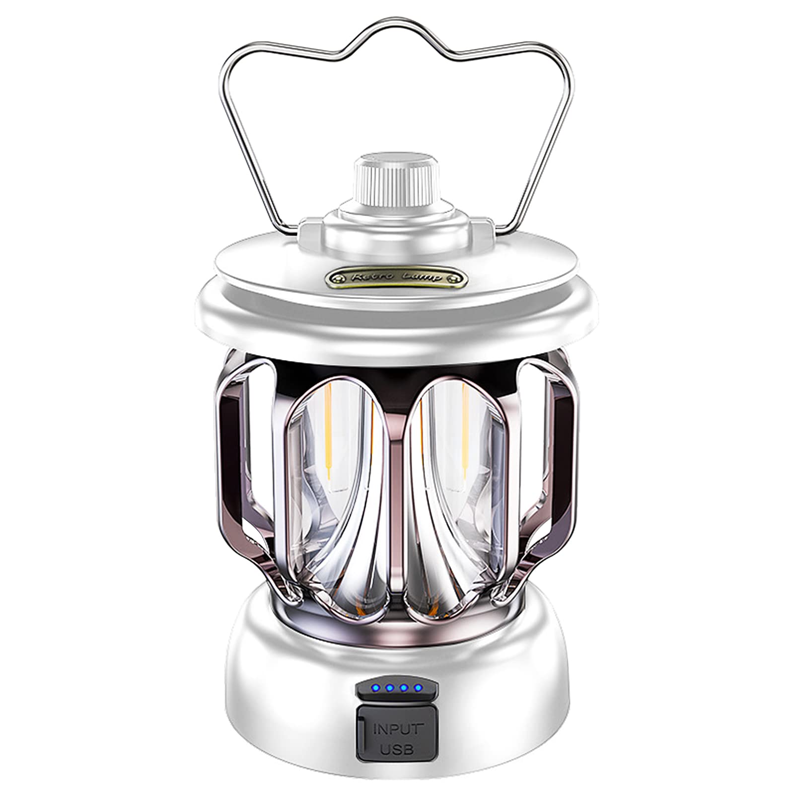 Vintage LED Rechargeable Hanging Lantern - Metal Table Lamp for Indoor, Outdoor, Camping, Garden & Patio Decor - Warm White Lighting for Romantic Ambiance