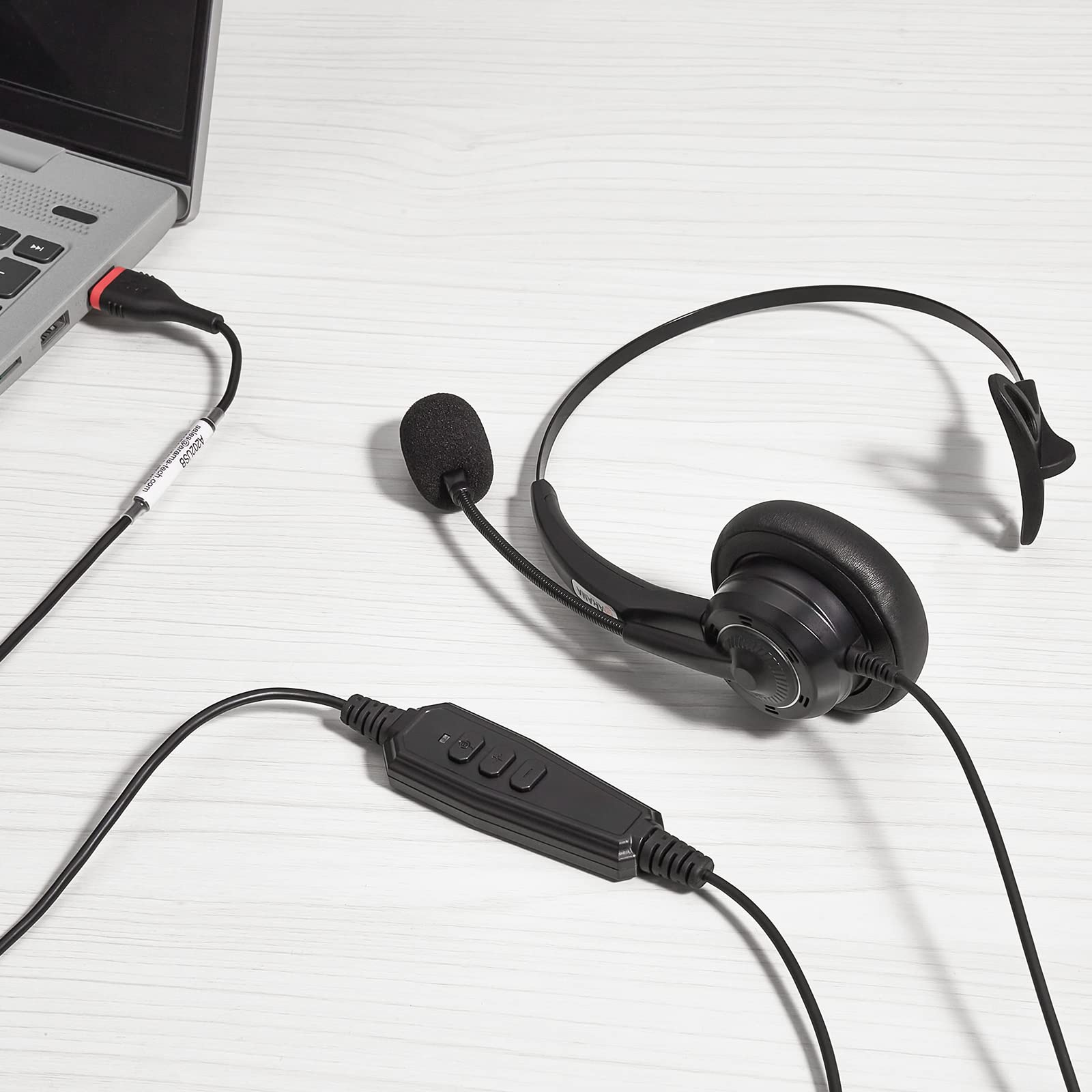 Noise Cancelling USB Headset with Microphone - Computer Headphones for PC, Laptop, Call Center, Office - Compatible with Skype, Zoom, MS Teams, Softphone, Online Meetings - Perfect for Remote Work, Webinars & Customer Support
