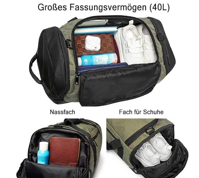 Waterproof Gym Duffle Backpack for Men & Women - Sports Travel Duffel Bag with Shoe Compartment | Perfect for Workout, Weekend Trips & Overnight Travel (Green)