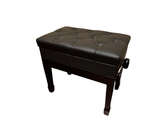 Premium Adjustable Ebony Piano Bench Stool - Genuine Leather Seat with Music Storage - Perfect for Home Studios, Music Classrooms & Concert Halls