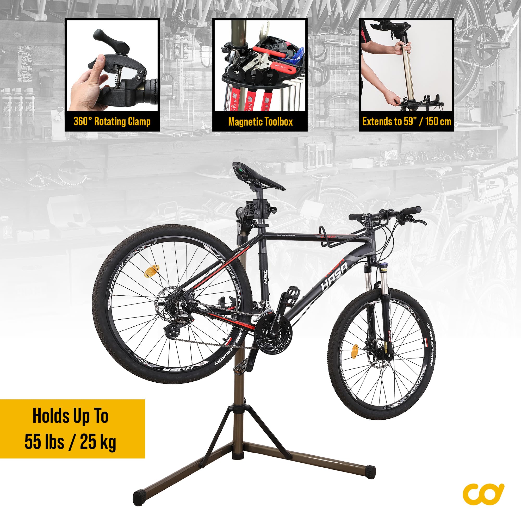 BikeHand Bike Repair Stand - Lightweight & 360° Adjustable Home Bicycle Workstand with Magnetic Tool Plate | Quick Release Portable Bike Maintenance Stand for Mountain & Road Bikes | Perfect for Home Garage, Cycling Enthusiasts & Professional Mechanics