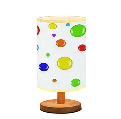 Cute Seamless Background Nightstand Lamp with Lollipop Candies or Paint Blobs - Minimalist Wooden Flaxen Fabric Shade Bedside Table Light for Bedroom, Living Room & Nursing - Perfect for Breastfeeding, Reading & Cozy Ambiance