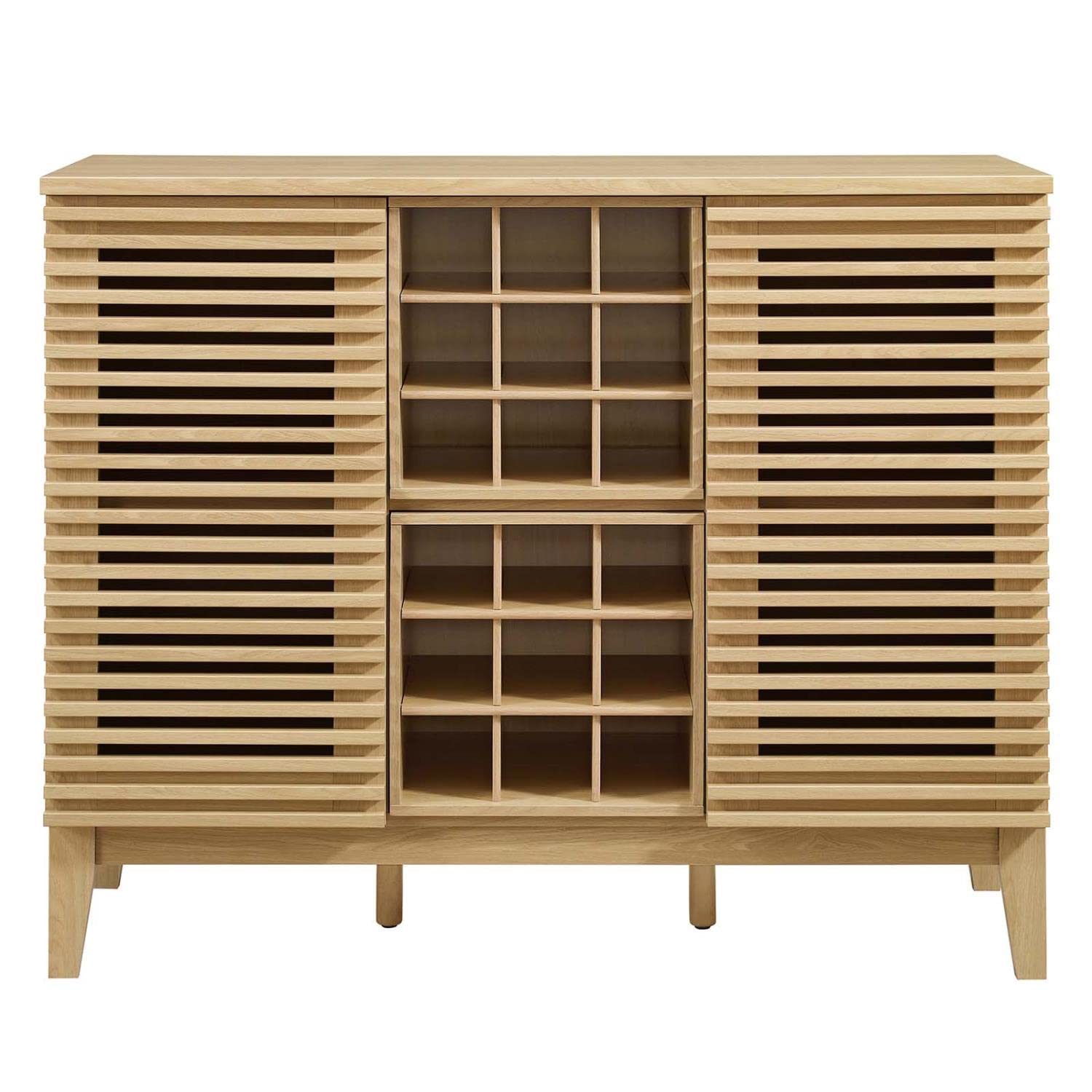 Modway Render Mid-Century Modern Wine Bar Cabinet - Solid Oak Wood, 17 x 46 x 37 Inches - Vintage Home Bar Furniture for Dining Room, Living Room & Entertaining
