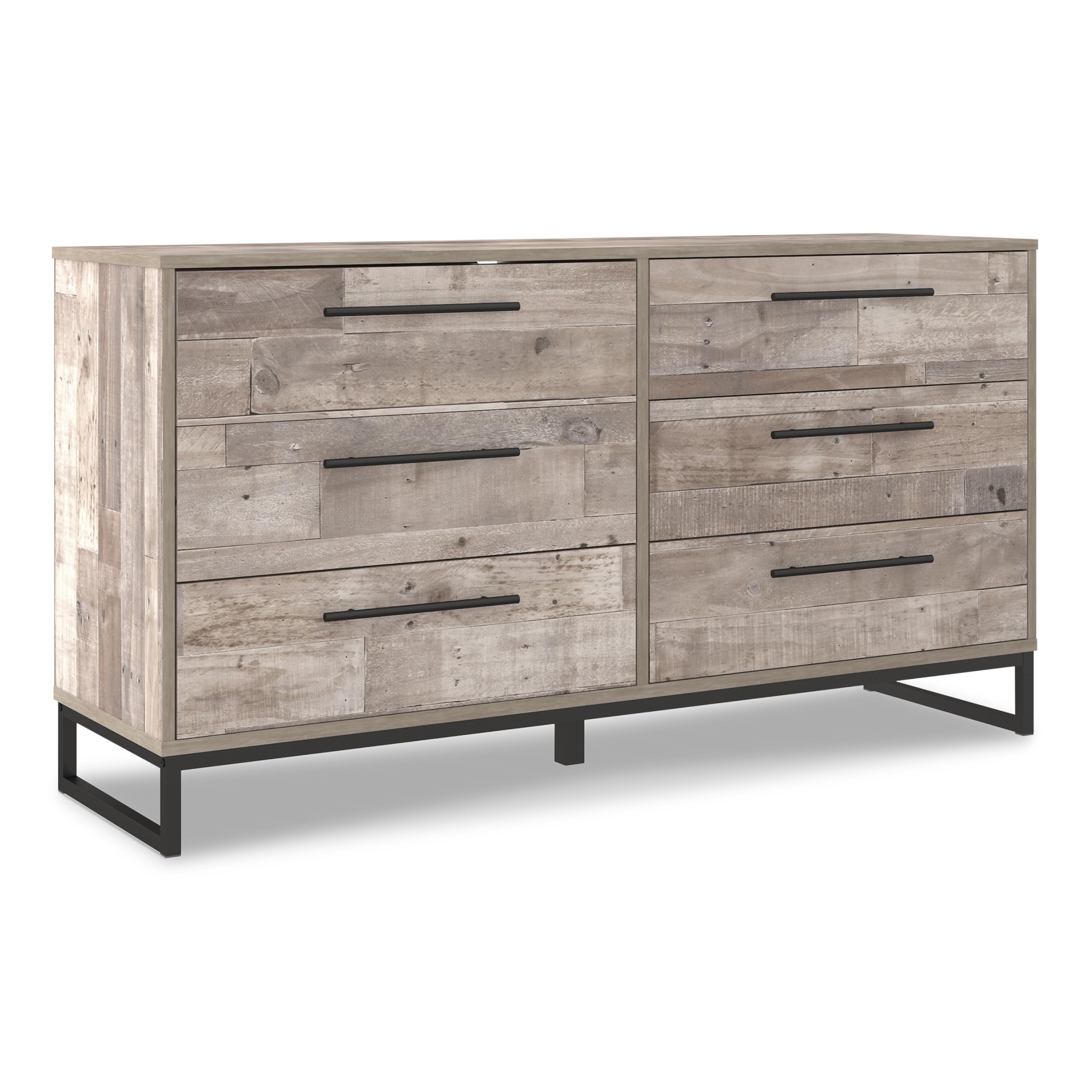 Signature Design by Ashley Neilsville Industrial 6-Drawer Dresser in Butcher Block Gray - Stylish Wooden Chest for Bedroom Storage & Organization