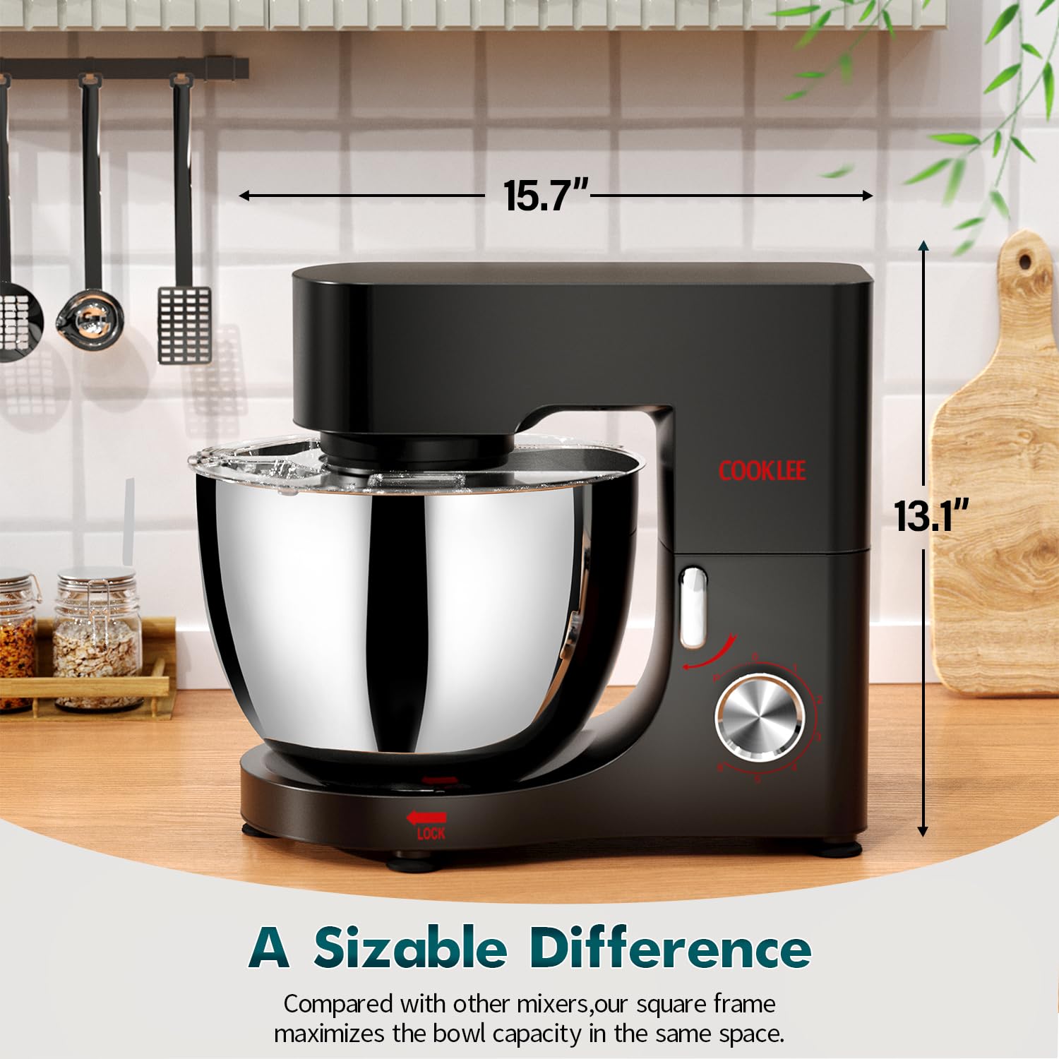 COOKLEE 9.5 Qt 660W Stand Mixer - Powerful Electric Kitchen Mixer with Dishwasher-Safe Dough Hook, Flat Beater, Wire Whip & Pouring Shield - Perfect for Baking Bread, Cakes, Cookies & More - Ideal for Home Bakers & Cooking Enthusiasts - Black
