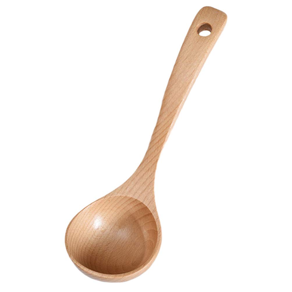 Premium Beech Wood Hot Pot Spoon - Durable Wooden Soup & Porridge Ladle for Cooking, Serving & Eating - Perfect for Hot Pot, Stews, Soups & Home Kitchen Use