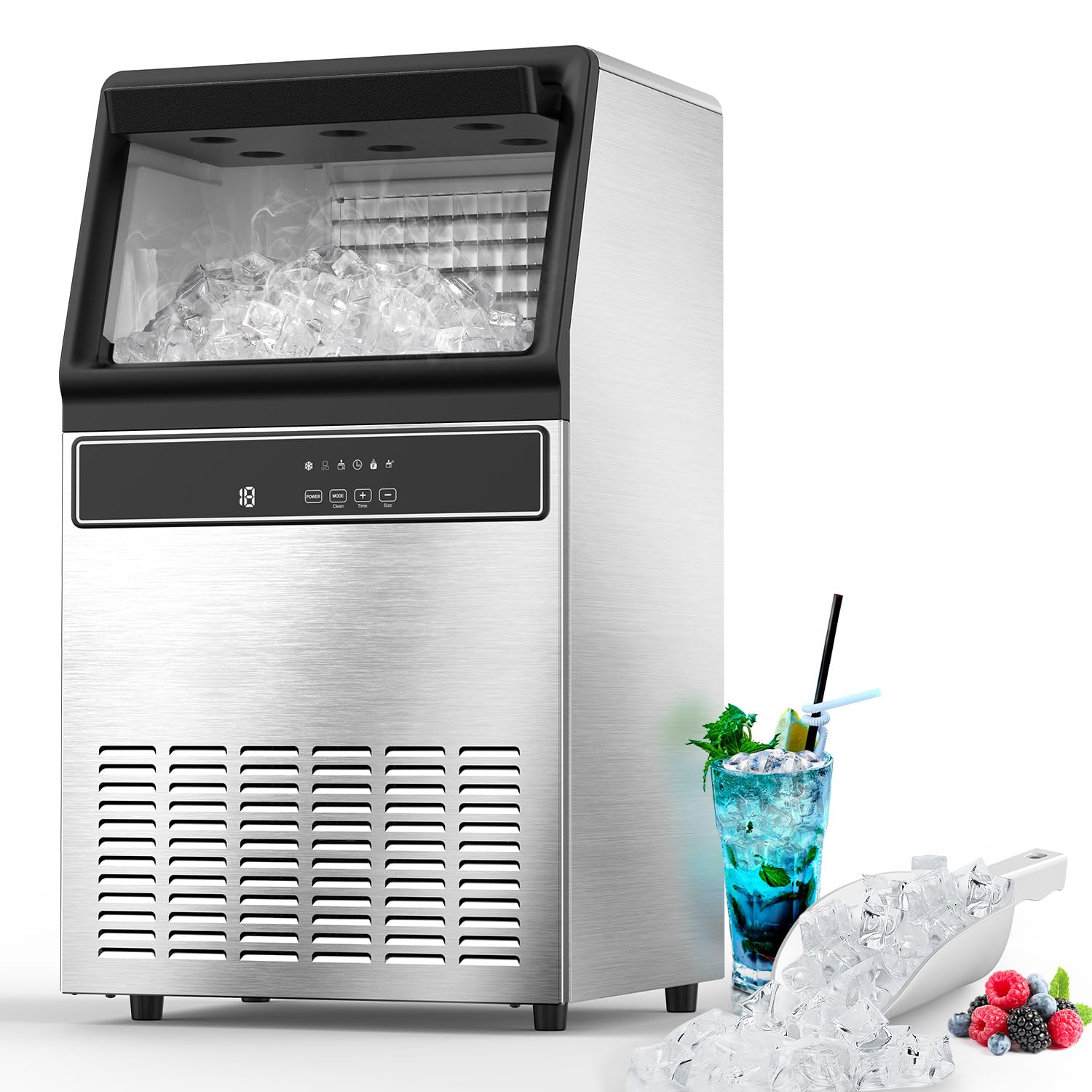 COWSAR 100 lbs/24H Commercial Ice Maker Machine - 45 Ice Cubes per Cycle, Self-Cleaning Stainless Steel Under Counter Ice Machine with 48-Hour Timer for Bars, Cafes, Restaurants & Home Use - Perfect for Cocktails, Beverages & Food Preservation