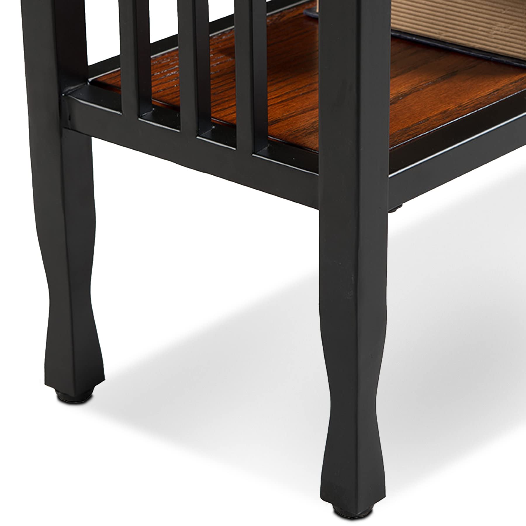 Leick Home 11205 Rustic Narrow Chairside Table with Shelf - Mission Oak & Matte Black Finish - Small Side Table for Living Room, Bedroom, or Office