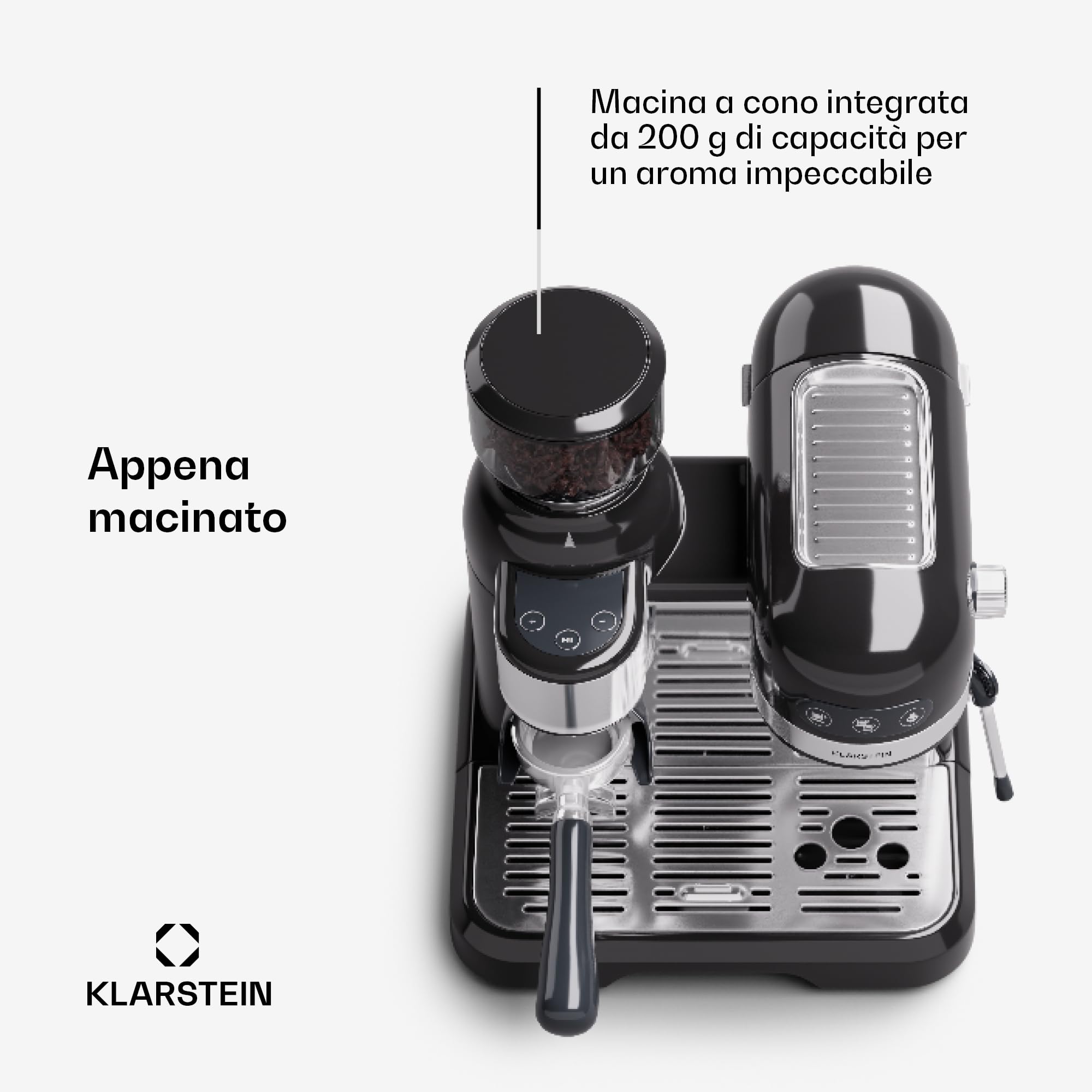 Klarstein 1.4L Espresso Coffee Machine with ThermoBlock - Stainless Steel Retro Coffee Maker for Ground Coffee, Cappuccino, Latte & Macchiato - 1550W with Milk Frother - Perfect for Home, Office & Coffee Shops