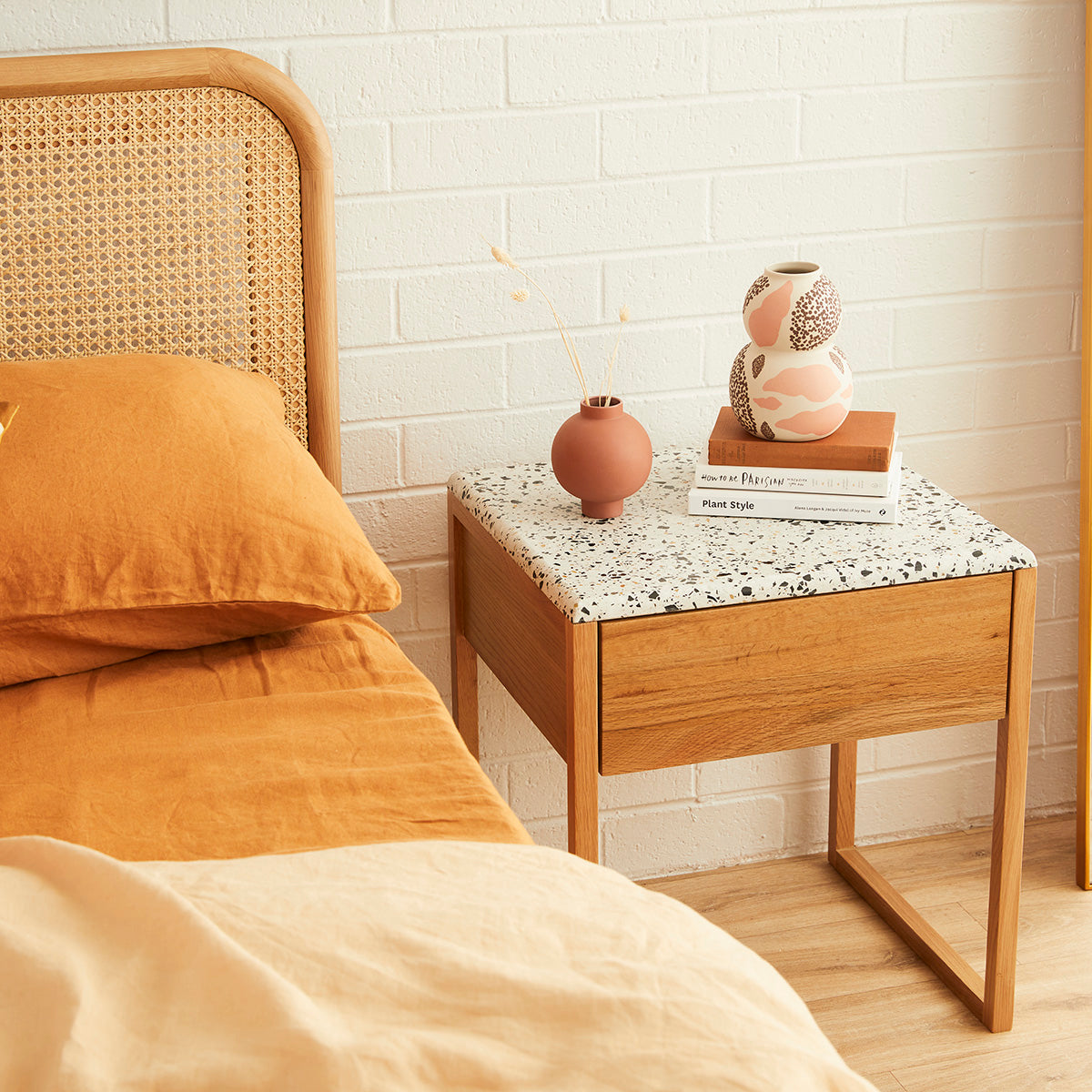 Modern Avalon Terrazzo Bedside Table - Stylish Nightstand with Marble Composite Top for Bedroom Decor, Perfect for Small Spaces & Apartment Living