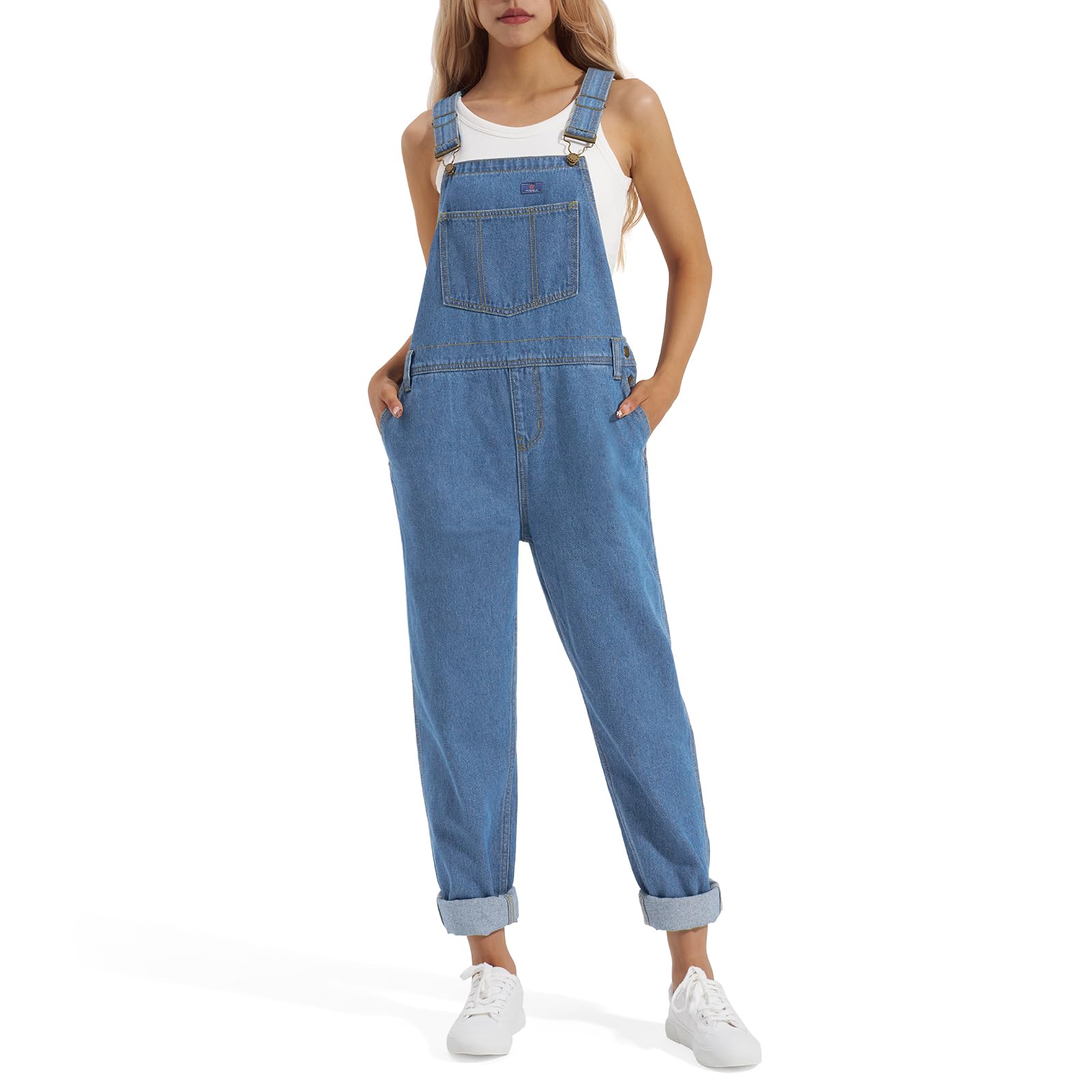 HISEA Women's Relaxed Fit Denim Bib Overalls - Adjustable Straps & Pockets - Casual Jean Workwear for Gardening, Farming, and Outdoor Activities