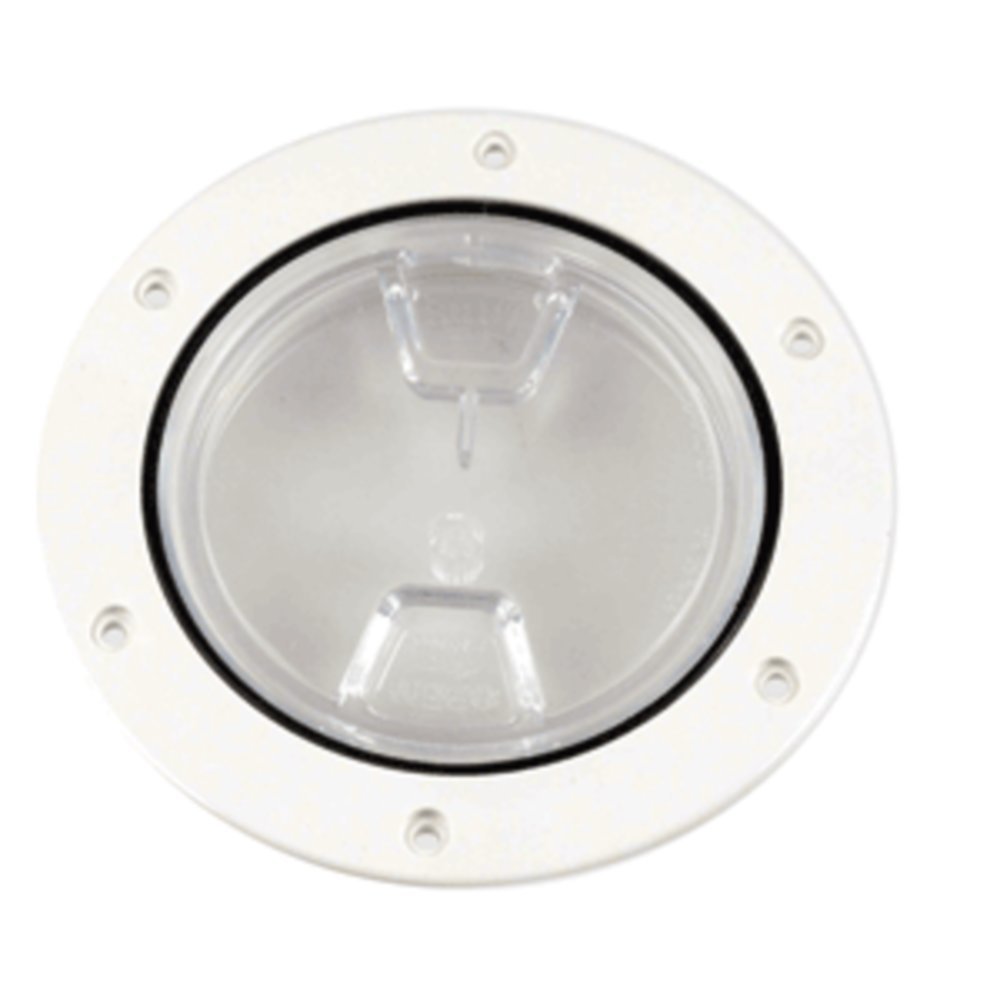 Beckson DP40WC White 4 Screw-Out Deck Plate with Clear Center - Marine & RV Boat Accessories for Waterproof Hatch Covers, Storage Compartments and Deck Maintenance
