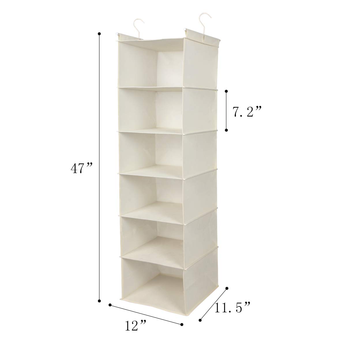 MAX Houser 6-Tier Hanging Closet Organizer Shelf with 2 Heavy-Duty Hooks - Foldable Space-Saving Storage for Clothes, Shoes & Accessories - Perfect for Bedroom, Dorm, Apartment Organization (Beige)