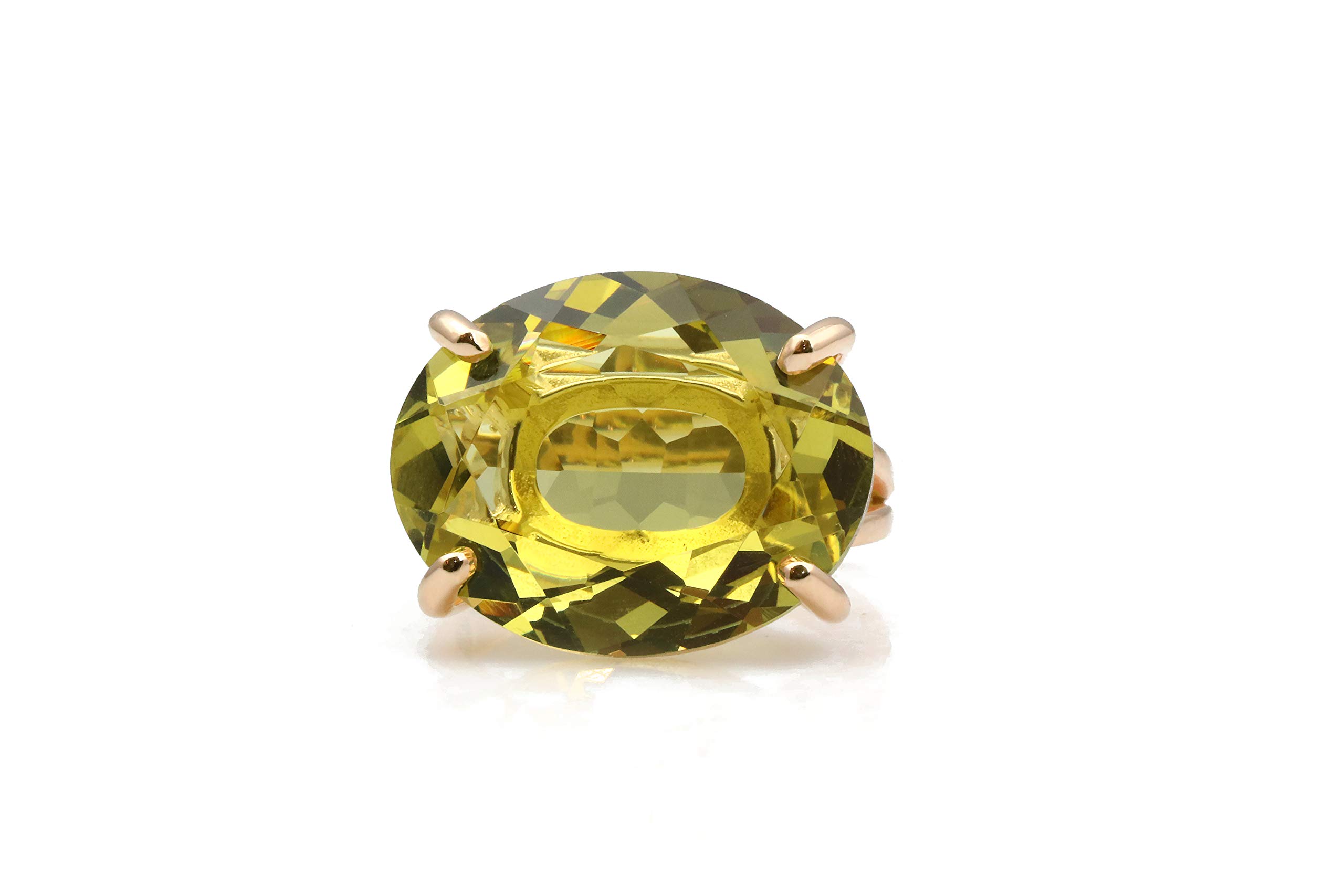 Anemone Jewelry Rose Gold 16x20mm Lemon Quartz Ring - Natural Semi-Precious Stone Statement Ring - Handmade Fashion Jewelry for Women - Size & Material Options - Perfect for Weddings, Parties & Special Occasions
