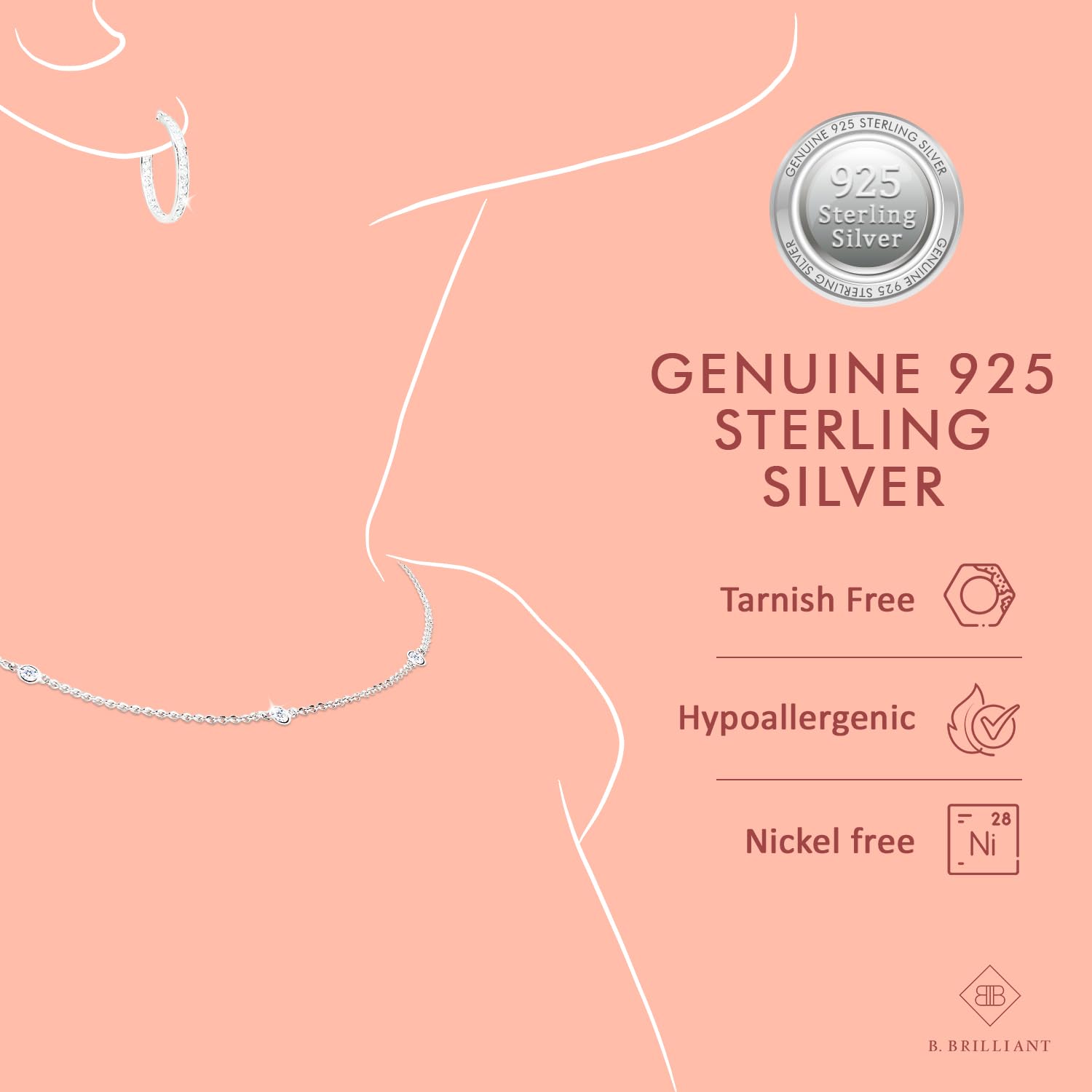 B. BRILLIANT Women's Birthstone Bracelet - Marquise Cut Genuine/Synthetic Gemstone Tennis Bracelet in Sterling Silver or Gold Flash with Gift Box | Perfect for Anniversaries, Birthdays & Special Occasions