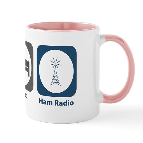 White/Pink Inside - Eat Sleep Ham Radio Mug