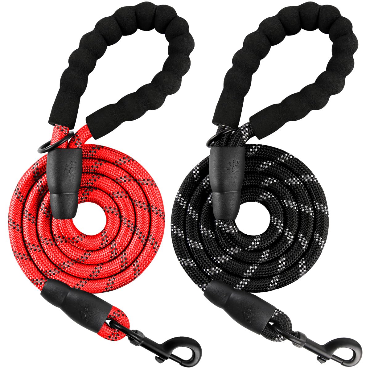 BARKBAY Heavy Duty Dog Leash 2 Pack - 5FT Strong & Durable Leashes for Large Dogs with Comfortable Padded Handle & Reflective Threads - Ideal for Walking, Training, Running & Outdoor Adventures (Red+Black)