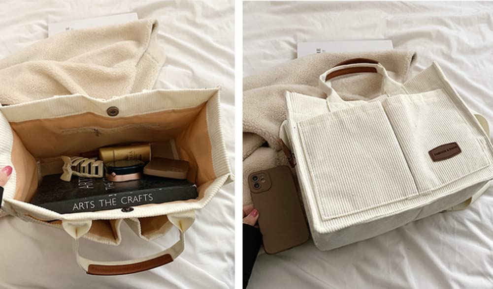 Stylish Women's Corduroy Tote Bag - Fashionable Casual Hobo Messenger Shoulder Bag with Multiple Pockets | Perfect for Work, Shopping & Travel Accessories