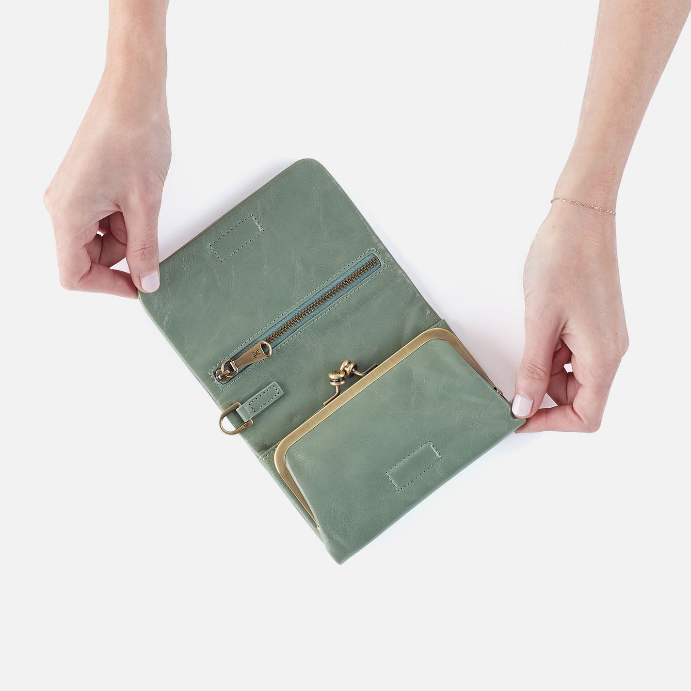 Ross Polished Leather Bead Wristlet Handbag - Jade Green Crossbody Clutch for Women | Perfect for Parties, Date Nights & Special Occasions