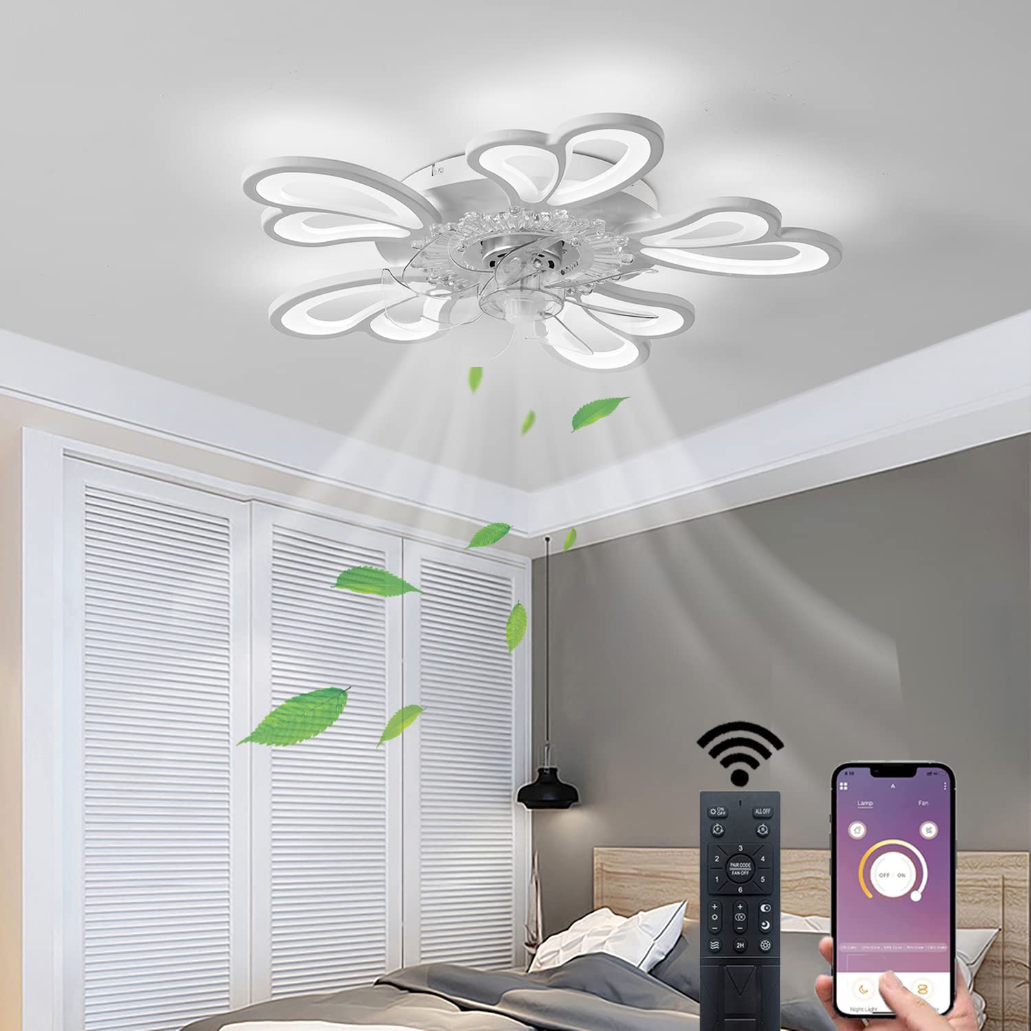 Becailyer 24.4 Inch Modern Flush Mount Ceiling Fan with LED Light - 50W Ultra Quiet, 3 Color Temperatures & 6 Speed Settings - Perfect for Bedroom, Living Room & Dining Room - Creates Comfortable Ambiance for Relaxation and Entertainment