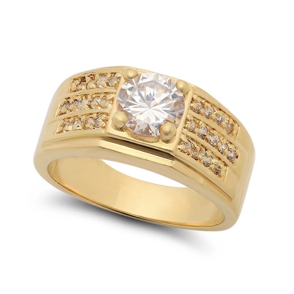 14k Yellow Gold Plated Cubic Zirconia Micro Pave Accent Ring - Classic Square Design for Women | Elegant Gift for Anniversary, Valentine's Day & Special Occasions