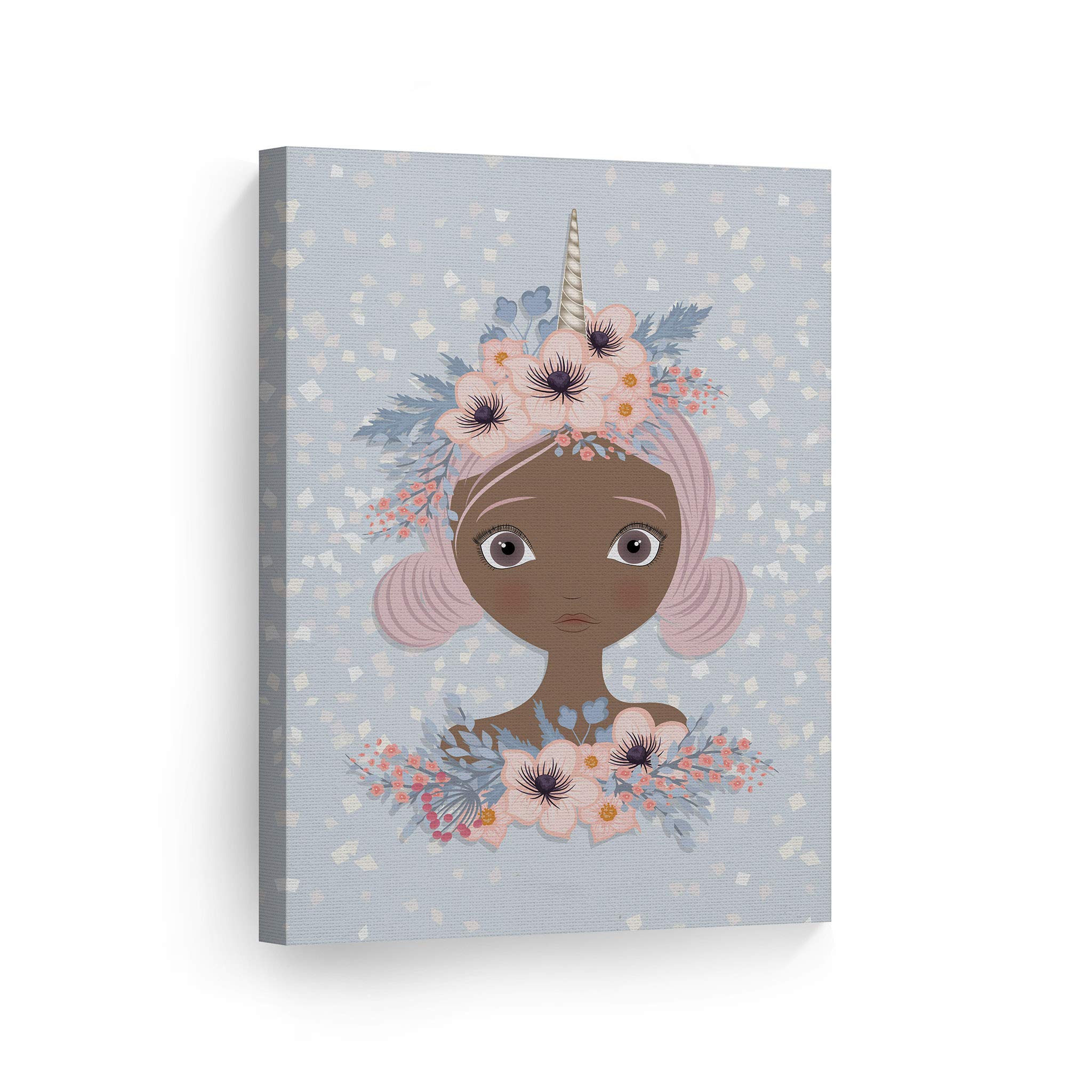 African American Unicorn Girl Canvas Wall Art - 40x30 Inch Ready to Hang Nursery Decor, Kids Room Decor, Unique Unicorn Gift - Perfect for Baby Rooms, Playrooms & Birthday Presents | Made in USA
