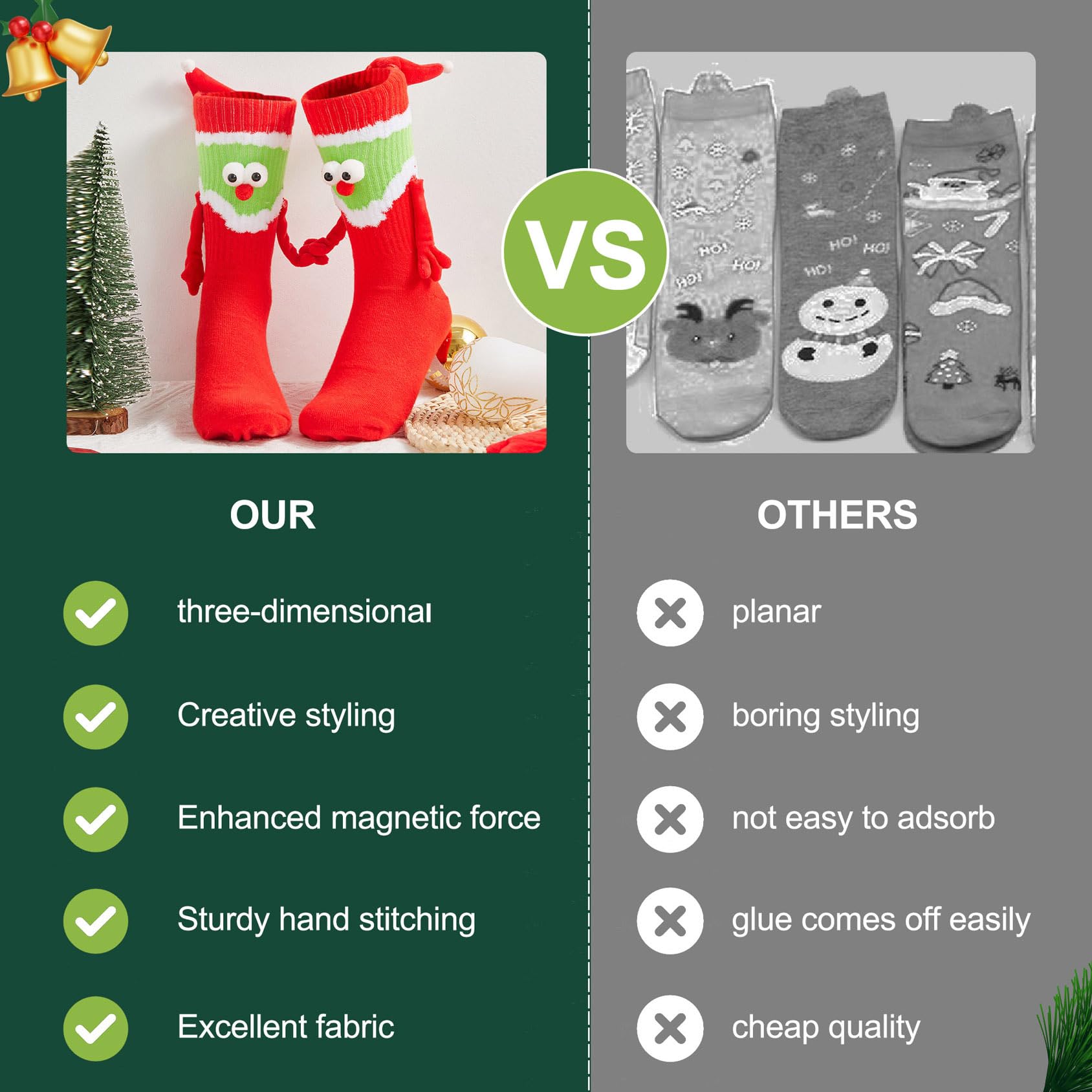 Awoscut Holiday Stockings - Cute Matching Christmas Socks for Couples, Family & Kids | Novelty Hand-in-Hand Design | Perfect Xmas Gift for Adults & Children | Great for Holiday Parties, Family Photos & Cozy Winter Nights