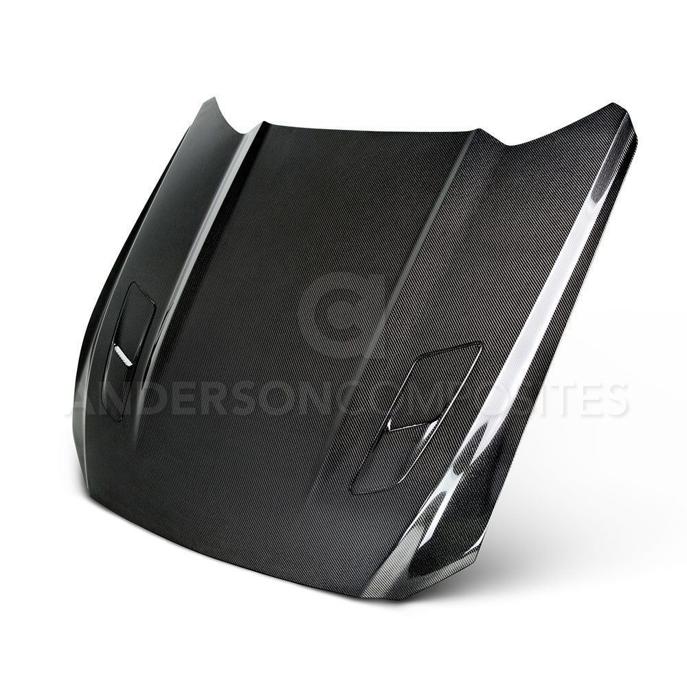 2015-2017 Ford Mustang Carbon Fiber Heat Extractor Hood - Anderson Composites AC HD15FDMUGT OE Double Sided Design - High Performance Cooling for Track & Street Racing