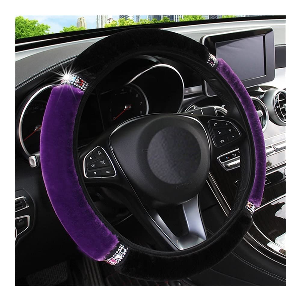 Universal 37-38cm Soft Plush Rhinestone Steering Wheel Cover - Black Purple | Non-Slip Luxury Car Accessory for Comfort & Style | Perfect for Sedans, SUVs & Daily Commuting
