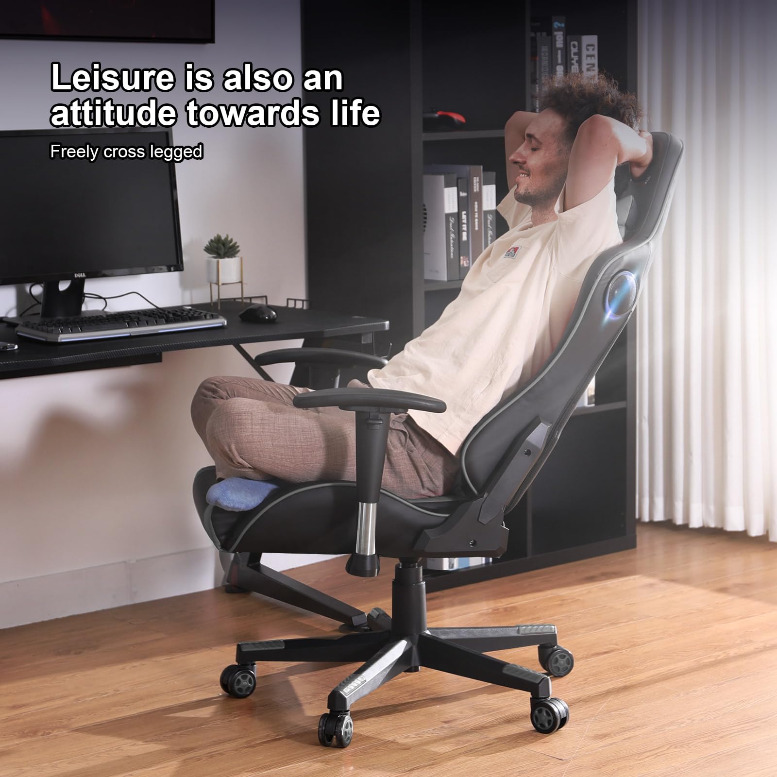 GTRACING Ergonomic Gaming Chair with Bluetooth Speakers - Heavy Duty Office Computer Desk Chair for Video Games & Music (Grey) - Perfect for Esports, Streaming & Home Office Setup