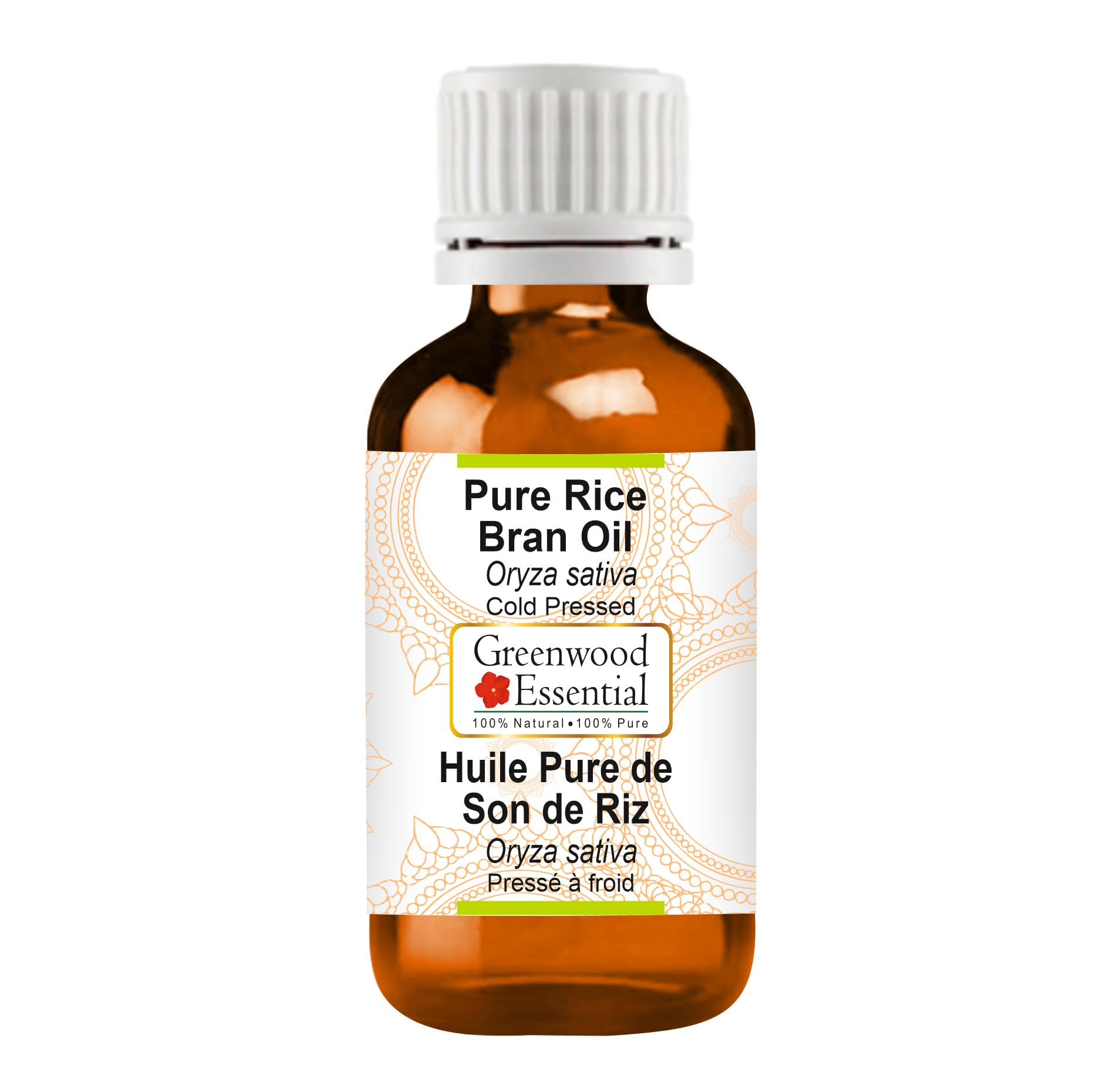 Organic Rice Bran Oil (Oryza Sativa) - 100% Pure, Cold Pressed, 10ml (0.33 oz) - Natural Skin & Hair Care, Cooking Oil - Perfect for Massage, DIY Beauty Recipes & Healthy Cooking