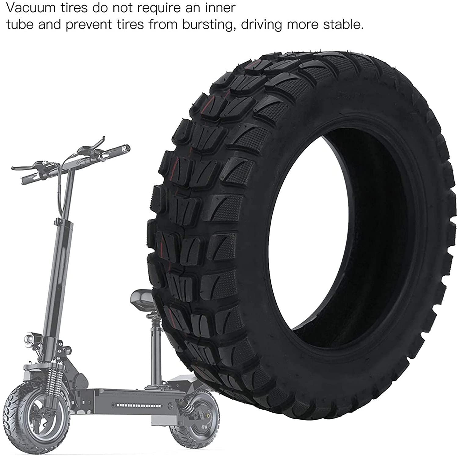 90/65-6.5 11 Inch Tubeless Vacuum Rubber Tire - Thickened Wear-Resistant Electric Scooter Replacement Tire for Commuting & Off-Road Riding