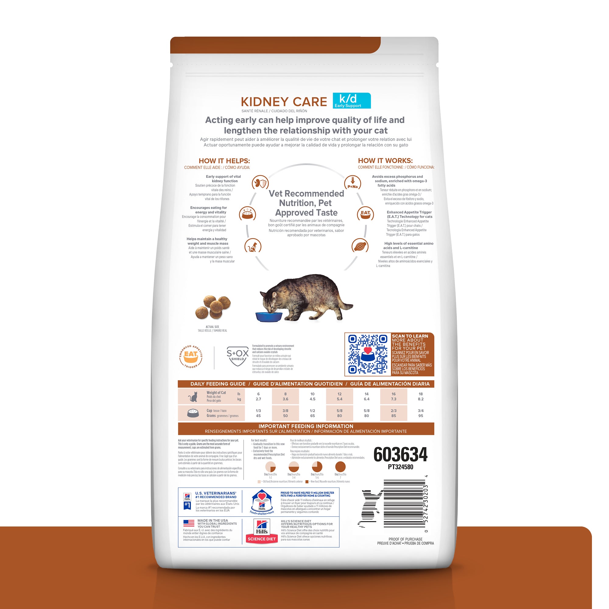 Hill's Science Diet Feline K/D Early Support Dry Cat Food - 4lb Bag - Kidney Care for Cats - Perfect for Senior Cats & Early Kidney Disease Support