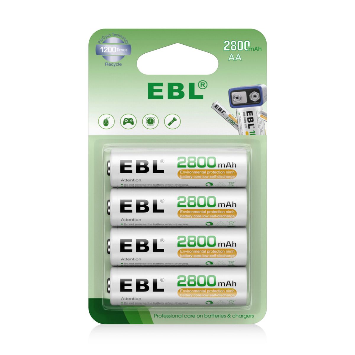 EBL 2800mAh NiMH AA Rechargeable Batteries (8-Pack) - High Capacity, Long Lasting Power for Digital Cameras, Toys, Flashlights & More