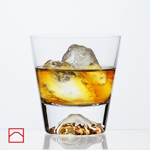 Premium Tajima Glass Mount Fuji Set - Clear Fujisan Hoei Glass with Wooden Coaster - Elegant Japanese Home Decor & Gift for Tea Lovers, Whiskey Enthusiasts, and Collectors